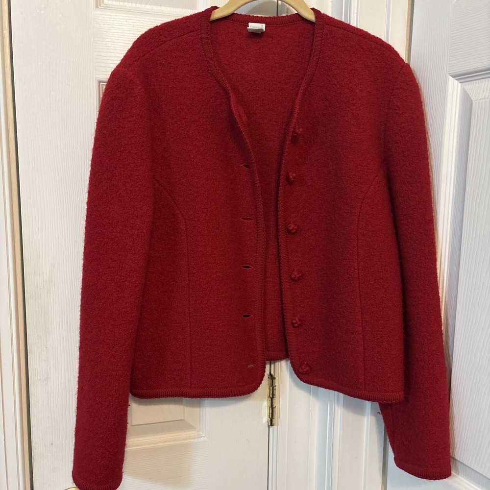Vintage Lands End Womens Red 100% Wool Boiled Wool Jacket 14 (Fits like 6) FLAWS